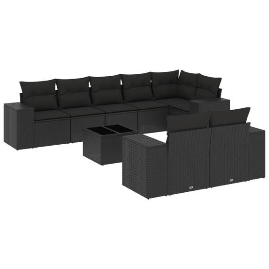 Salon de jardin 8 personnes résine tressée modulable avec table basse verre pour terrasse Noir – ComfortXL Outdoor Living - Image 2