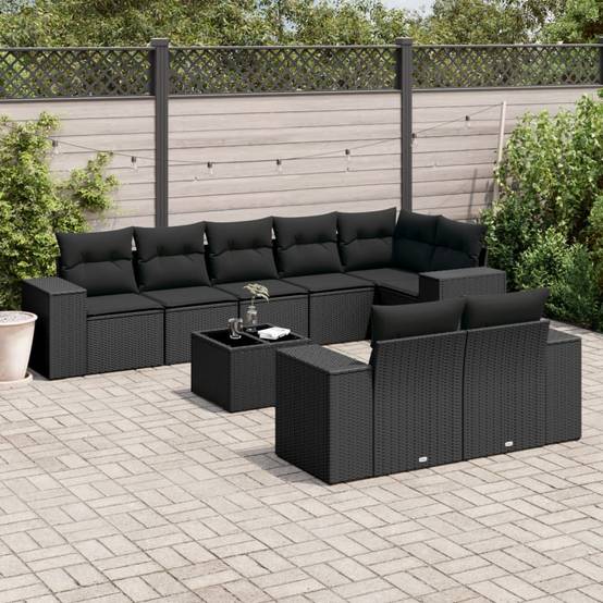 Salon de jardin 8 personnes résine tressée modulable avec table basse verre pour terrasse Noir – ComfortXL Outdoor Living - Image 1