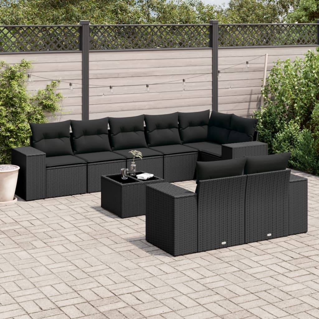 Salon de jardin 8 personnes résine tressée modulable avec table basse verre pour terrasse Noir – ComfortXL Outdoor Living - Image 1