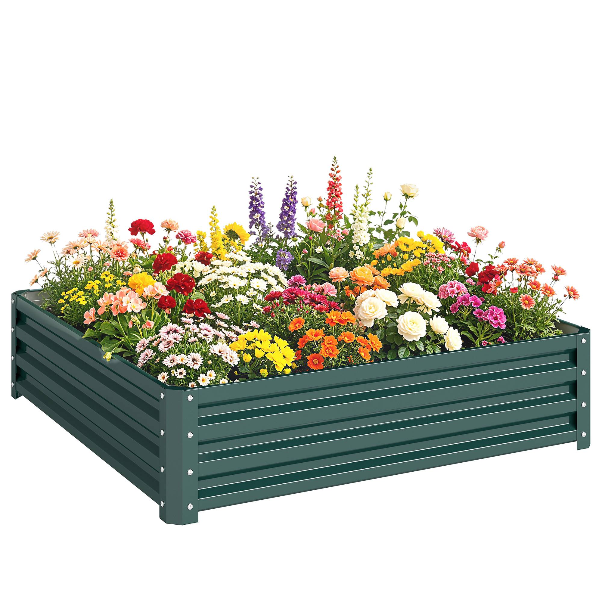 ComfortXL - Carré potager acier galvanisé pour jardin terrasse potager sans fond grand volume 120x120x30cm vert - ComfortXL Outdoor Living
