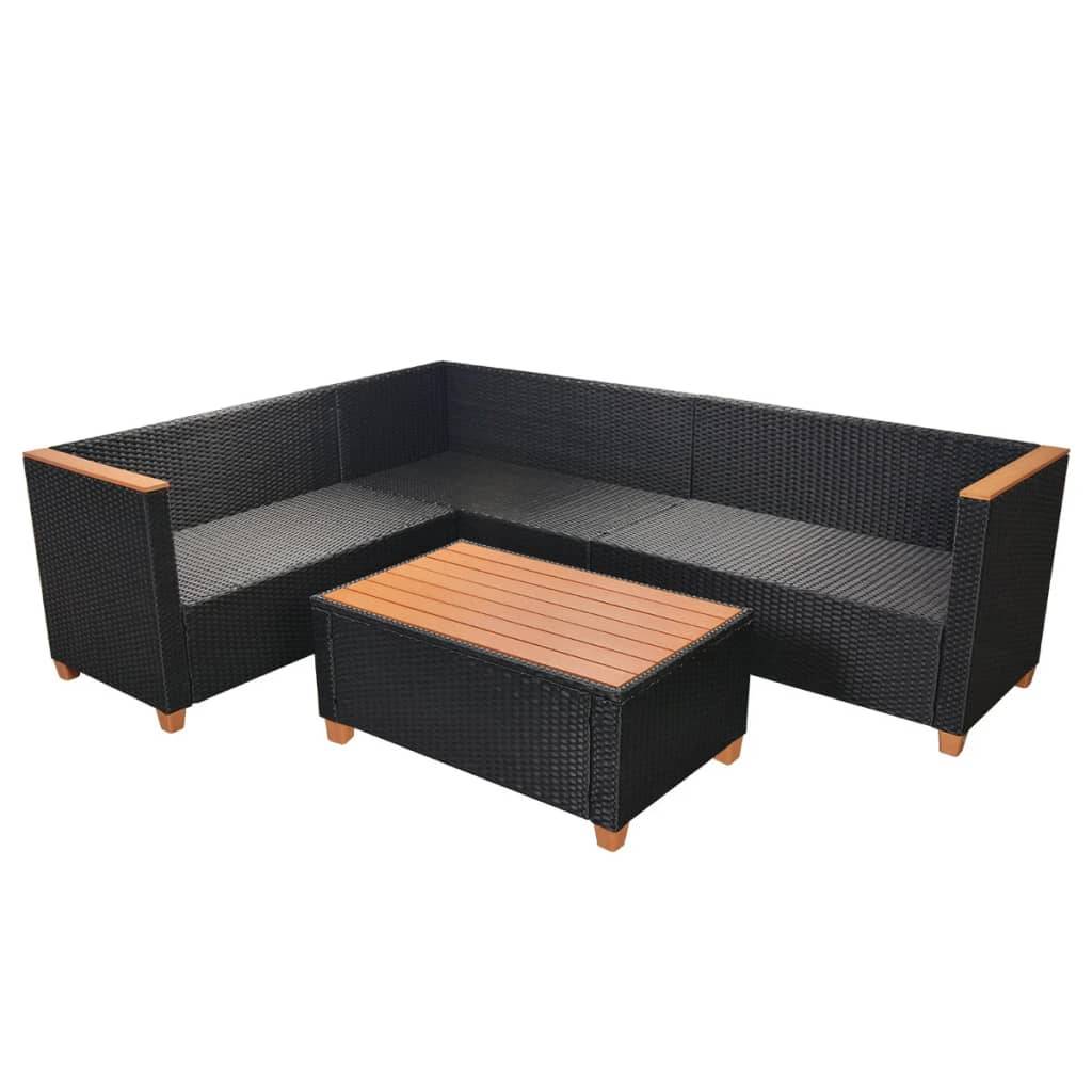 Helloshop26 - Salon de jardin meuble d'extérieur ensemble de mobilier 4 pièces avec coussins résine tressée noir - Imagen 4