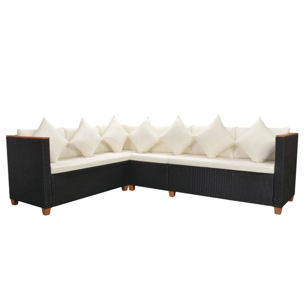 Helloshop26 - Salon de jardin meuble d'extérieur ensemble de mobilier 4 pièces avec coussins résine tressée noir - Imagen 5