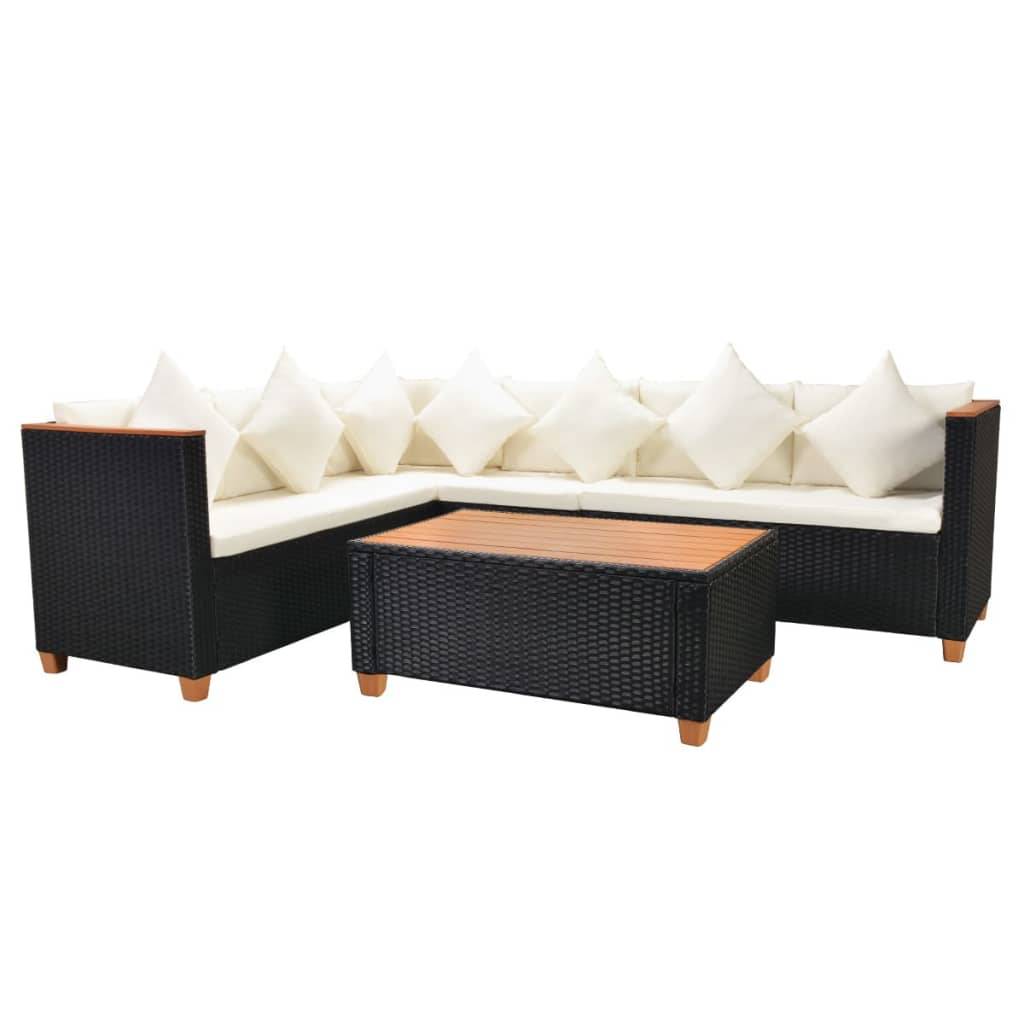Helloshop26 - Salon de jardin meuble d'extérieur ensemble de mobilier 4 pièces avec coussins résine tressée noir - Imagen 2