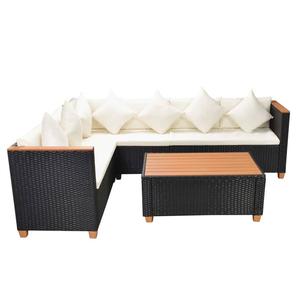 Helloshop26 - Salon de jardin meuble d'extérieur ensemble de mobilier 4 pièces avec coussins résine tressée noir - Imagen 3