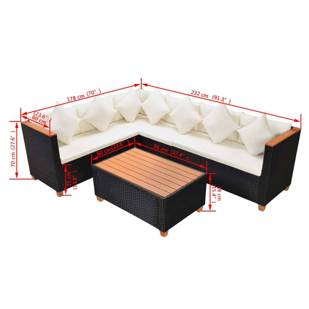 Helloshop26 - Salon de jardin meuble d'extérieur ensemble de mobilier 4 pièces avec coussins résine tressée noir - Imagen 7