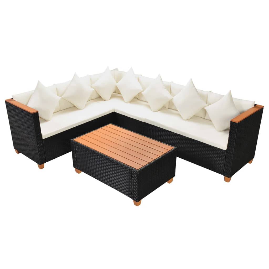 Helloshop26 - Salon de jardin meuble d'extérieur ensemble de mobilier 4 pièces avec coussins résine tressée noir - Imagen 1