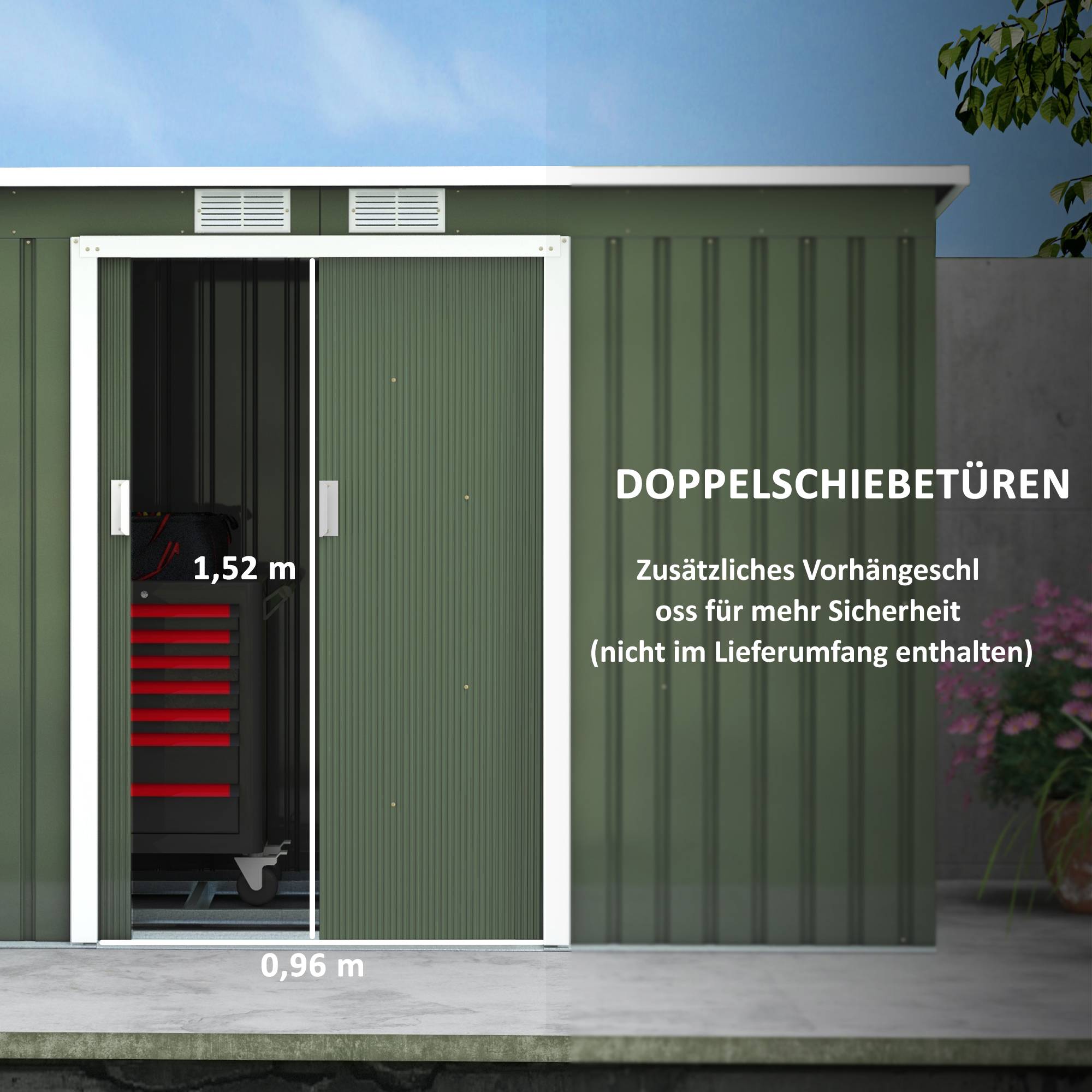 ComfortXL - Abri de jardin acier extérieur rangement outils toit monopente 280x130x172cm vert clair - ComfortXL Outdoor Living - Image 5