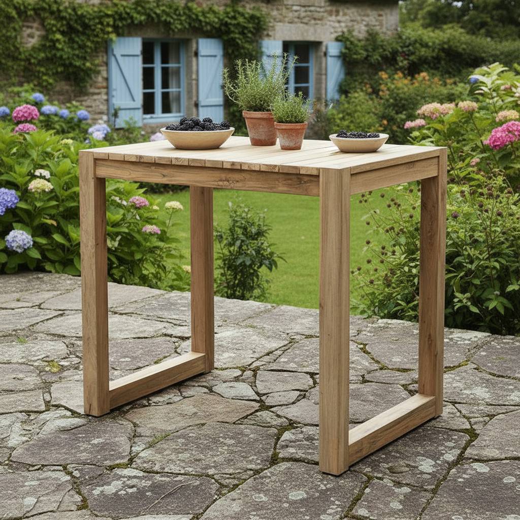 Table haute en teck recyclé 120 cm Toscagne - Gecko Jardin - Imagen 5