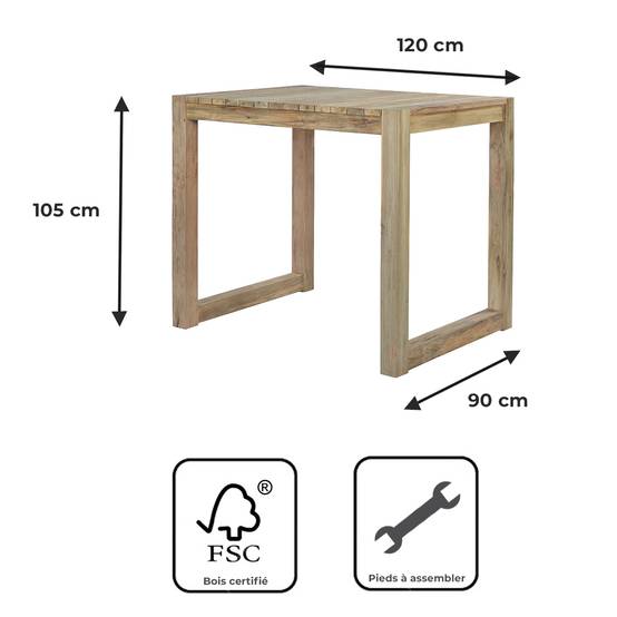 Table haute en teck recyclé 120 cm Toscagne - Gecko Jardin - Imagen 8