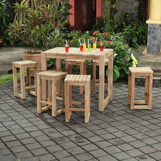 Table haute en teck recyclé 120 cm Toscagne - Gecko Jardin - Imagen 4
