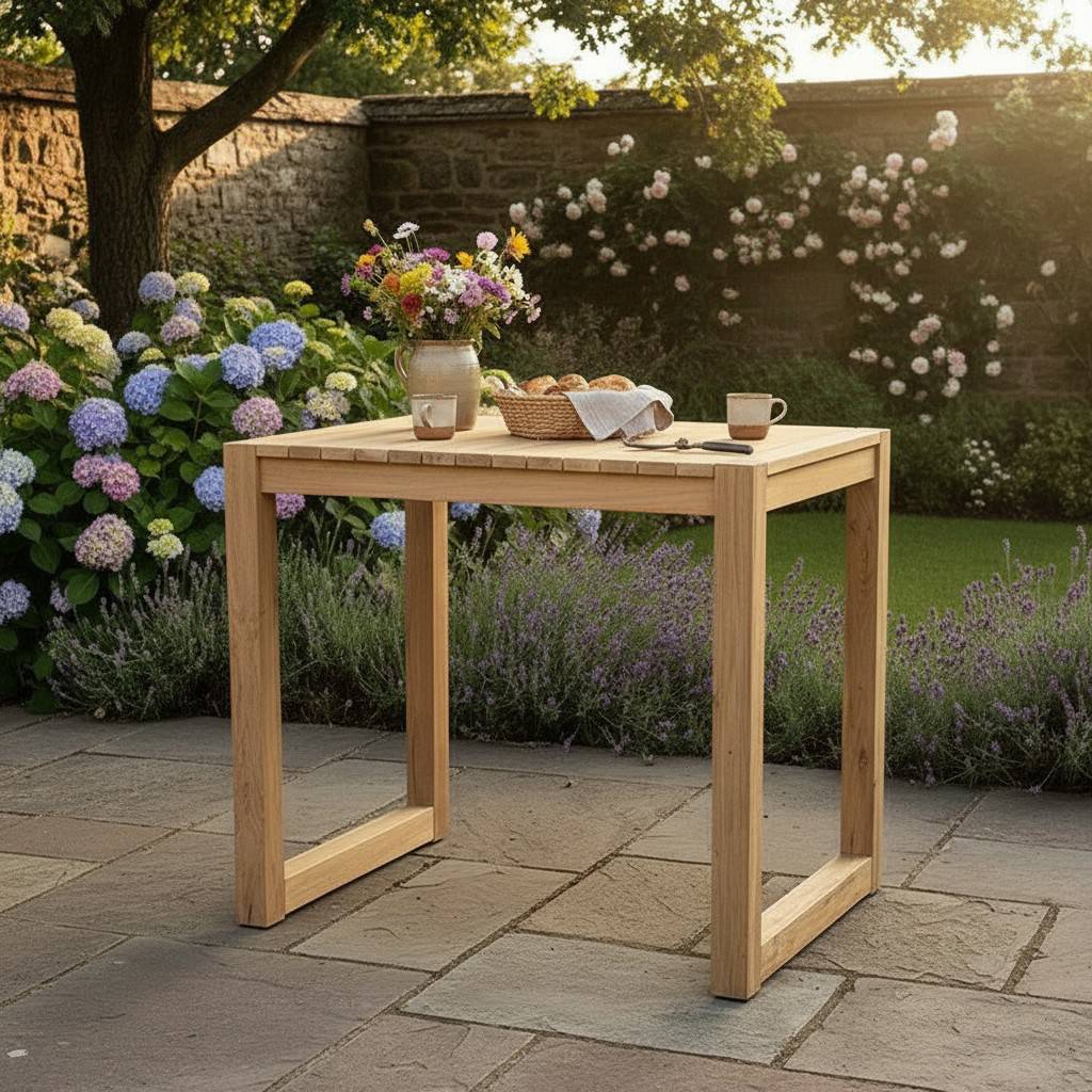 Table haute en teck recyclé 120 cm Toscagne - Gecko Jardin - Imagen 6