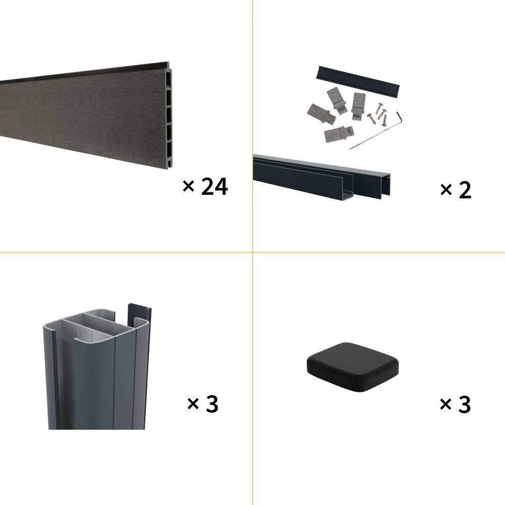 Decklinea - Kit Cloture Composite RIO Anthracite 3,5x1,8m - Bois composite & Aluminium - Poteaux Gris - Montage Facile - Occultation - Imagen 3
