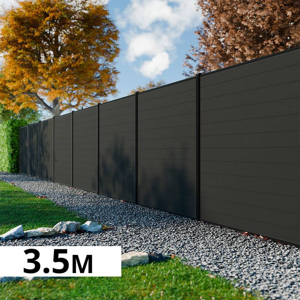 Decklinea - Kit Cloture Composite RIO Anthracite 3,5x1,8m - Bois composite & Aluminium - Poteaux Gris - Montage Facile - Occultation - Imagen 1