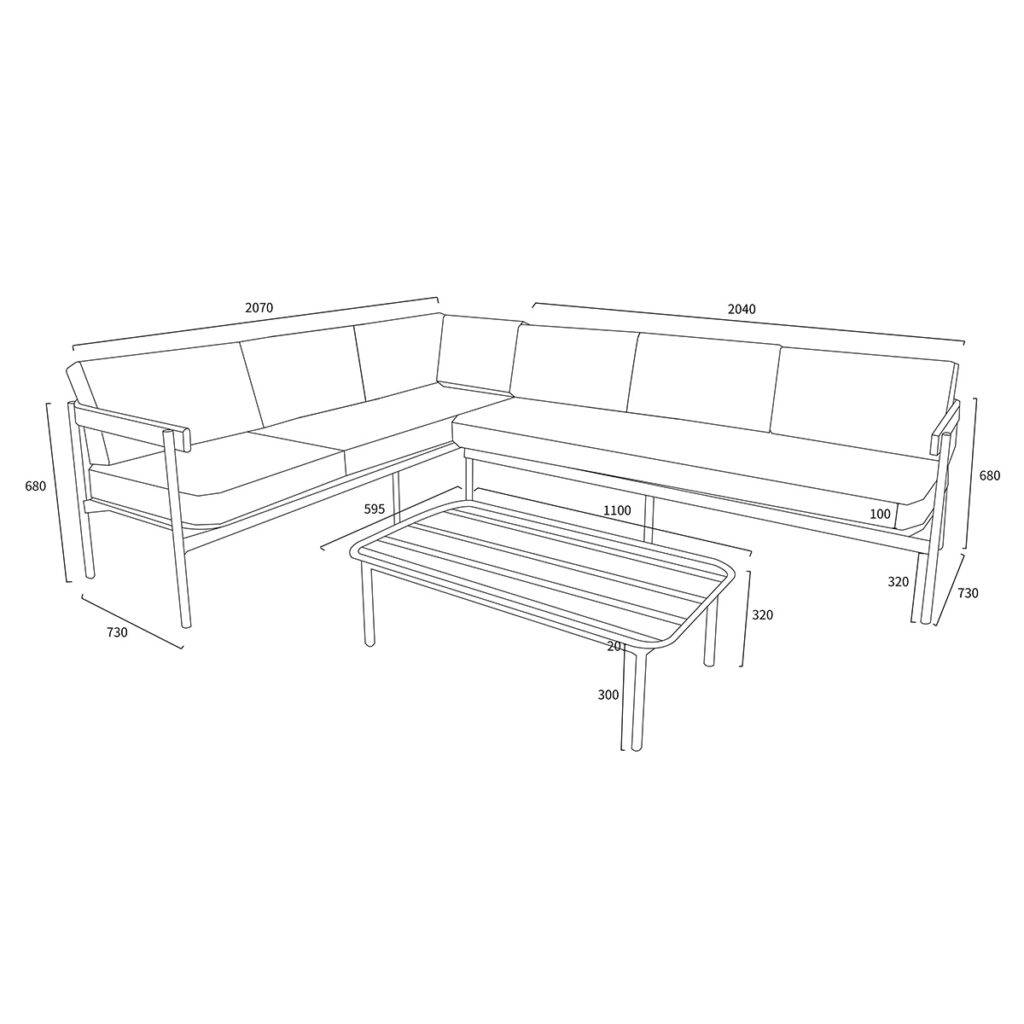 Wilsa Garden - Salon de jardin bas aluminium 6 places modulable taupe SAHARA - Imagen 10