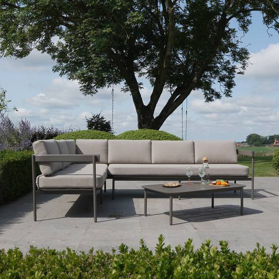 Salon de jardin bas aluminium 6 places modulable taupe SAHARA - Image 1