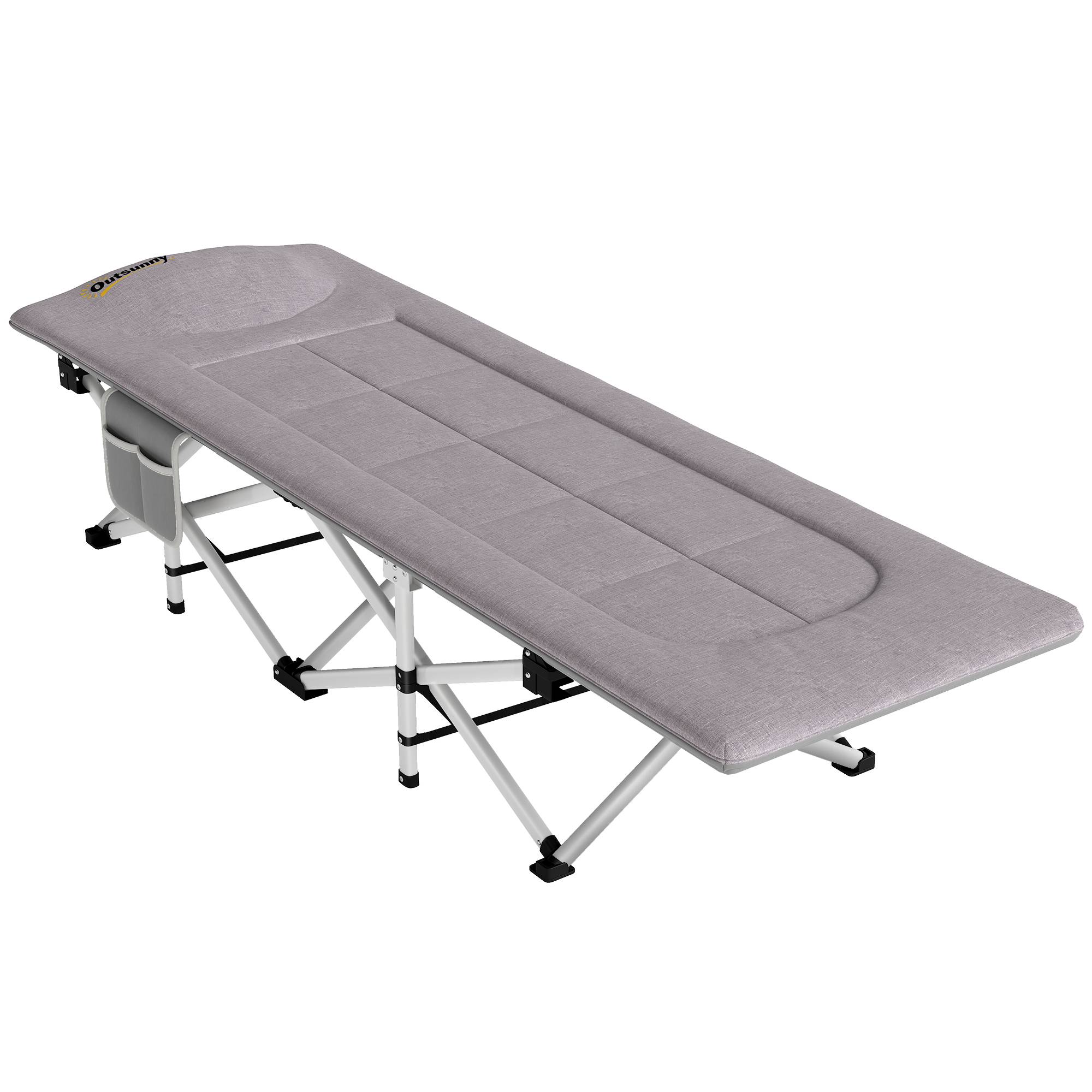 Lit de camping pliable avec matelas transat chaise longue sac de rangement intégrée dim. 185L x 65l x 37H cm gris