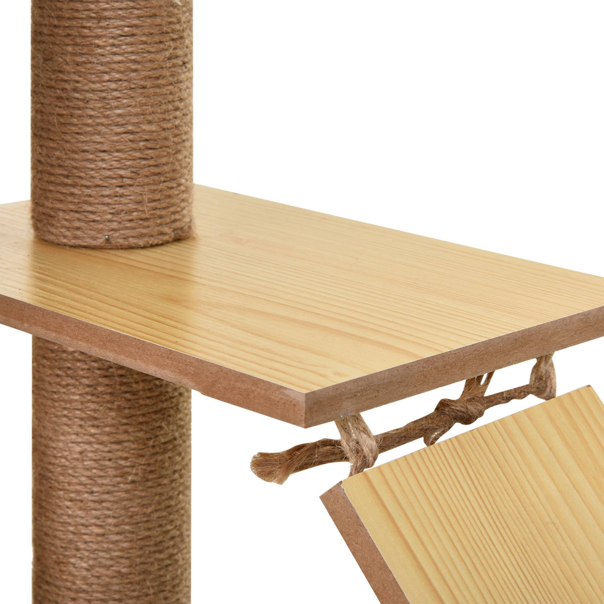 Arbre à chat design bois et sisal pour chat avec niche et hamac 130 cm beige - ComfortXL Outdoor Living - Image 10