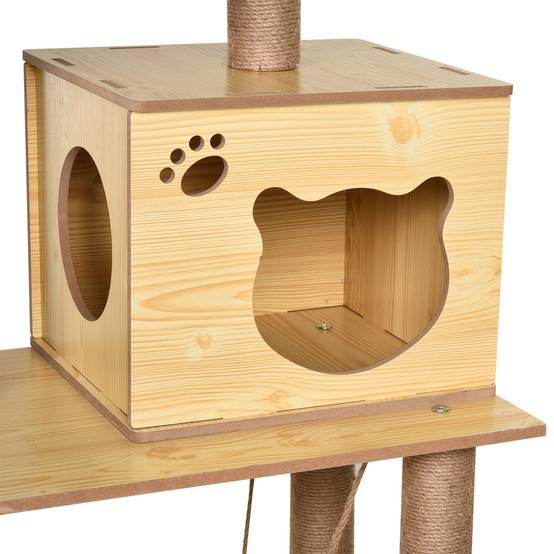 Arbre à chat design bois et sisal pour chat avec niche et hamac 130 cm beige - ComfortXL Outdoor Living - Image 9