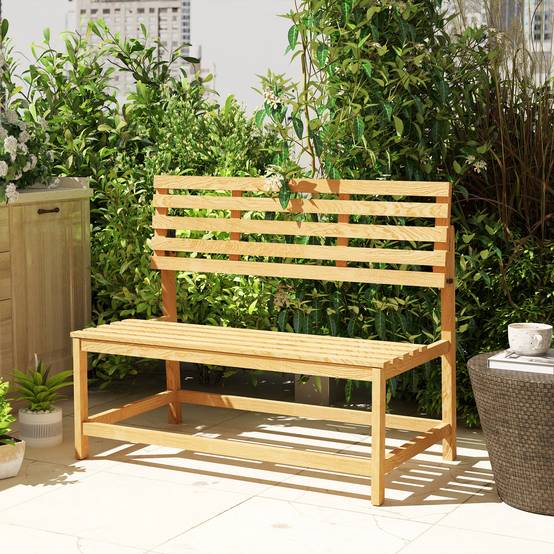 Banc de jardin 2 places en bois de teck, dossier convertible, résistant aux UV, 110x61x89cm, meuble extérieur polyvalent - Image 8