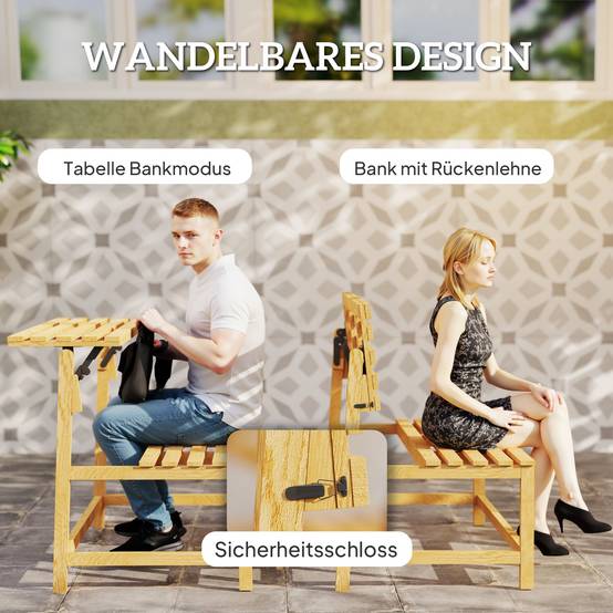 Banc de jardin 2 places en bois de teck, dossier convertible, résistant aux UV, 110x61x89cm, meuble extérieur polyvalent - Image 4