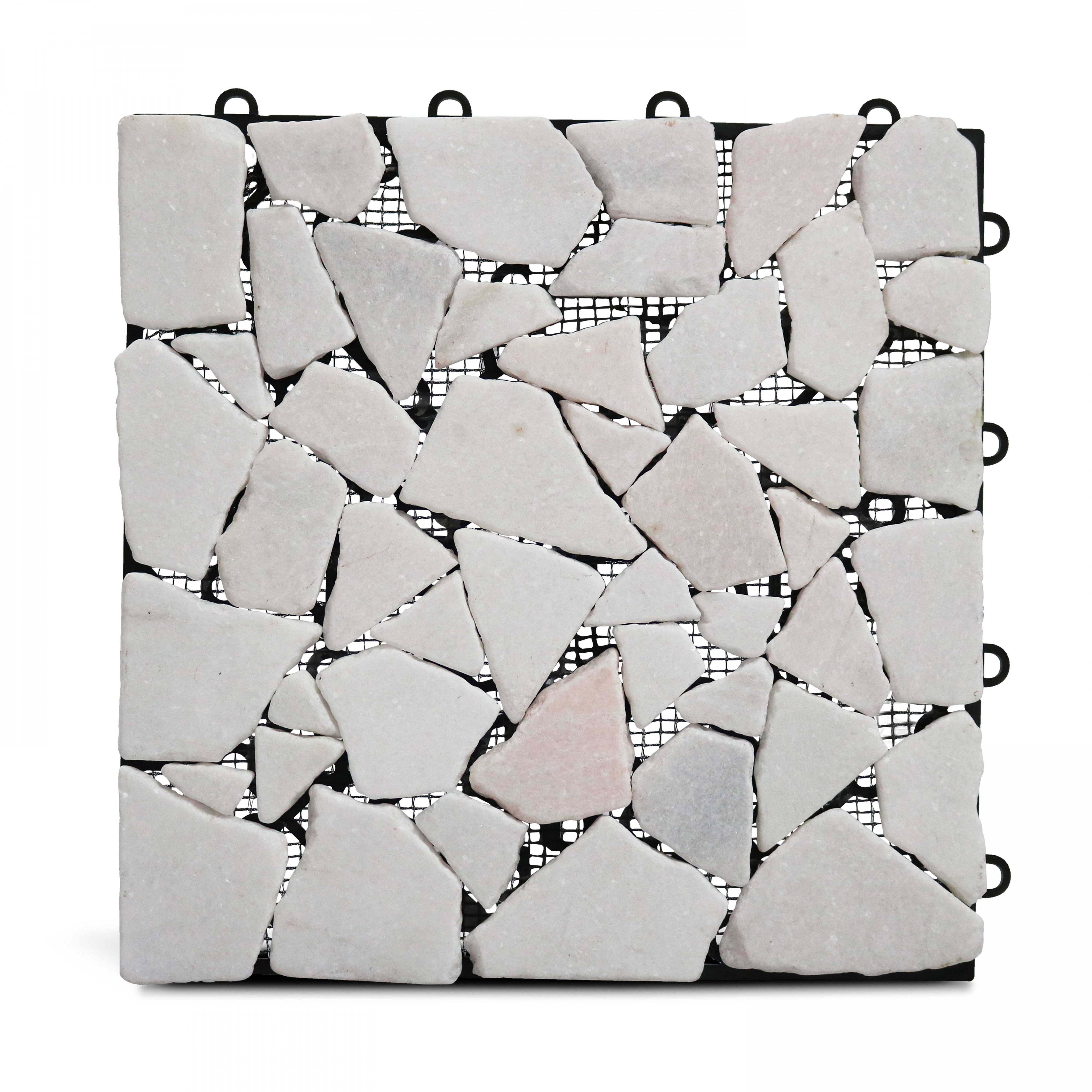 Oviala - Lot de 16 dalles clipsables en galet de marbre blanc - Oviala - Imagen 2