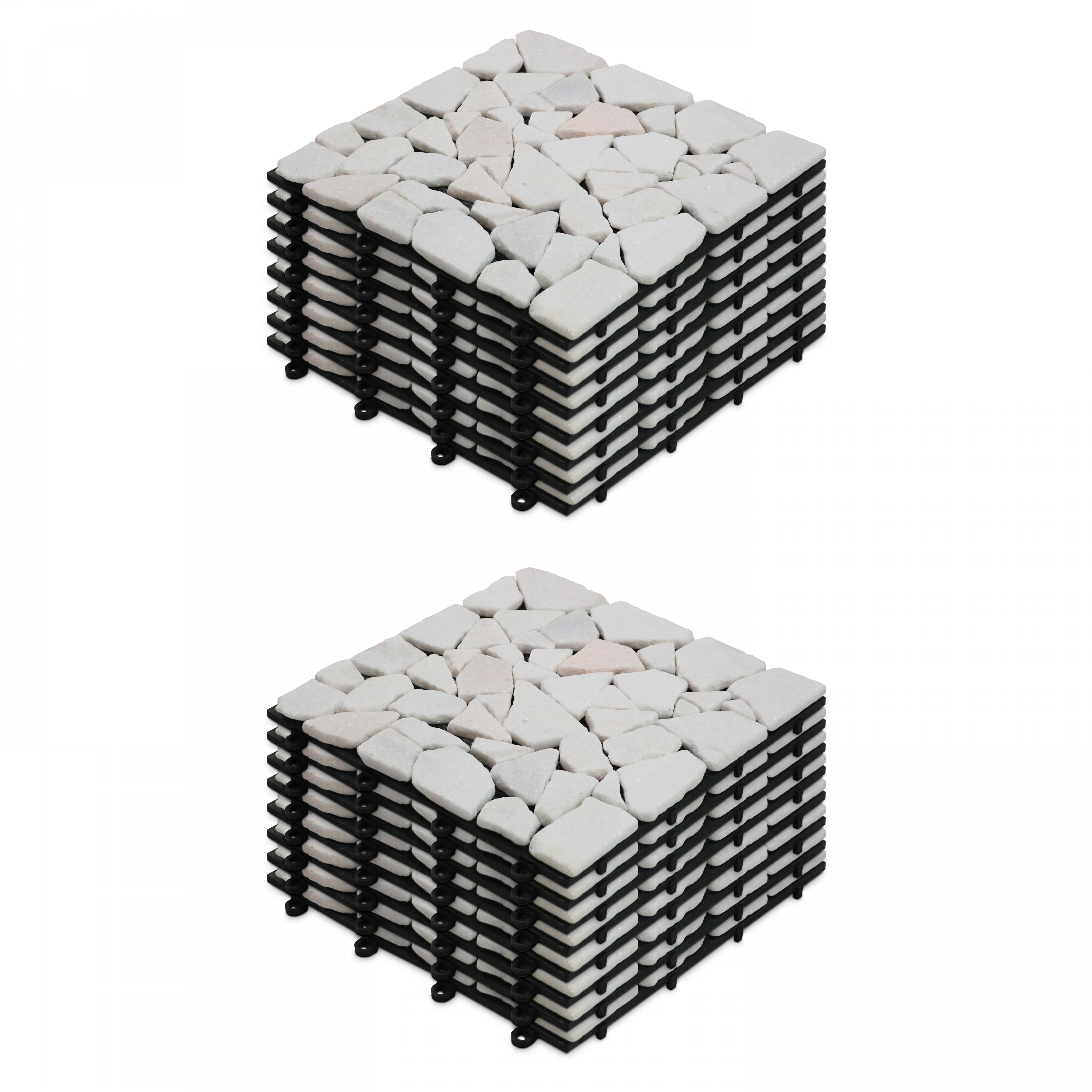 Oviala - Lot de 16 dalles clipsables en galet de marbre blanc - Oviala - Imagen 1