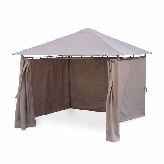 sweeek - Tonnelle 3x3 m - Elusa - Toile taupe - Pergola avec rideaux. tente de jardin. barnum. chapiteau. réception | sweeek - Image 2