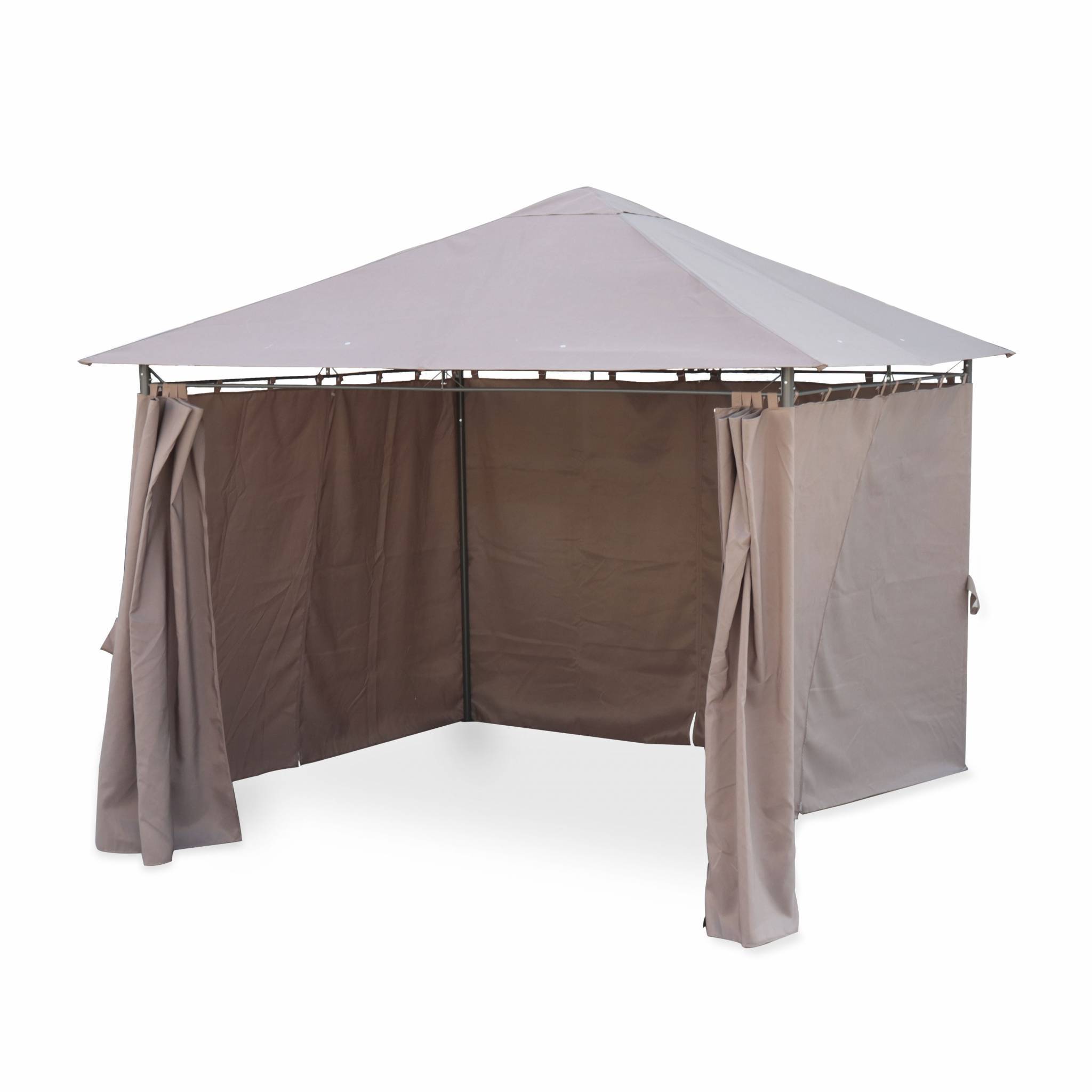 sweeek - Tonnelle 3x3 m - Elusa - Toile taupe - Pergola avec rideaux. tente de jardin. barnum. chapiteau. réception | sweeek - Image 2