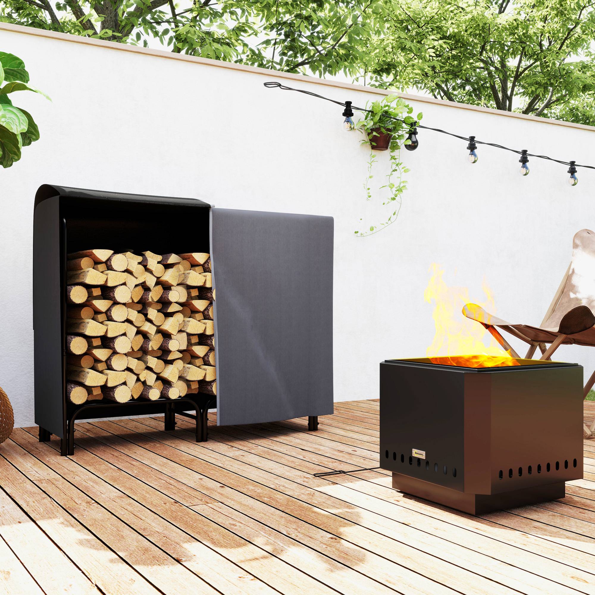ComfortXL - Range-bûches métal noir 120 x 36 x 99 cm extérieur avec housse étanche capacité 0,33 m³ charge 150 kg - Image 1