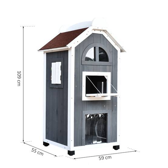 Maisonnette pour chat bois de sapin gris 59 x 55 x 109 cm - PANGIVO - Image 5