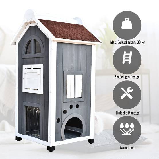 Maisonnette pour chat bois de sapin gris 59 x 55 x 109 cm - PANGIVO - Image 7