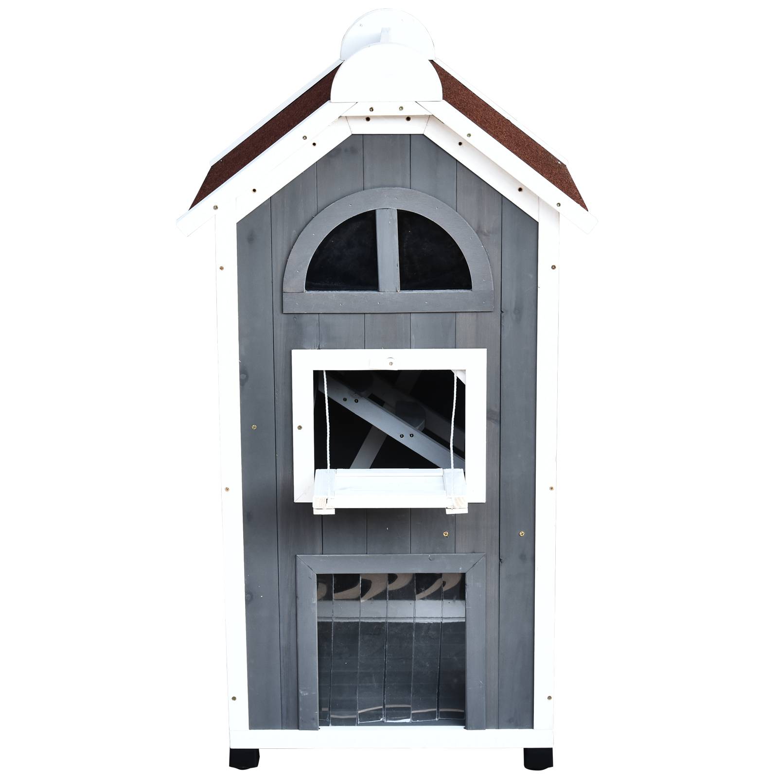 Maisonnette pour chat bois de sapin gris 59 x 55 x 109 cm - PANGIVO - Image 10