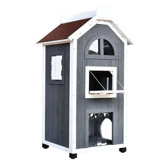 Maisonnette pour chat bois de sapin gris 59 x 55 x 109 cm - PANGIVO - Image 2