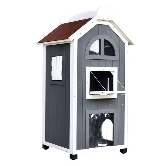 Maisonnette pour chat bois de sapin gris 59 x 55 x 109 cm - PANGIVO - Image 1