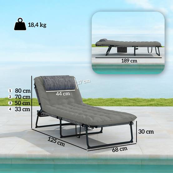 Outsunny - Lot 2 transats bains de soleil pliables dossier inclinable 4 positions, appui-tête, matelas épais confortable textilène/acier gris - Outsunny - Image 3