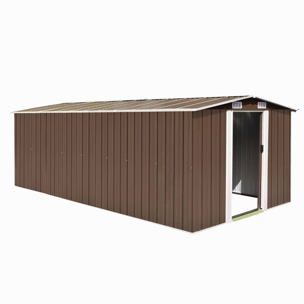 Helloshop26 - Abri de jardin cabane cabanon maison de stockage remise extérieur hangar outils robuste 257 x 489 x 181 cm métal marron - Imagen 1