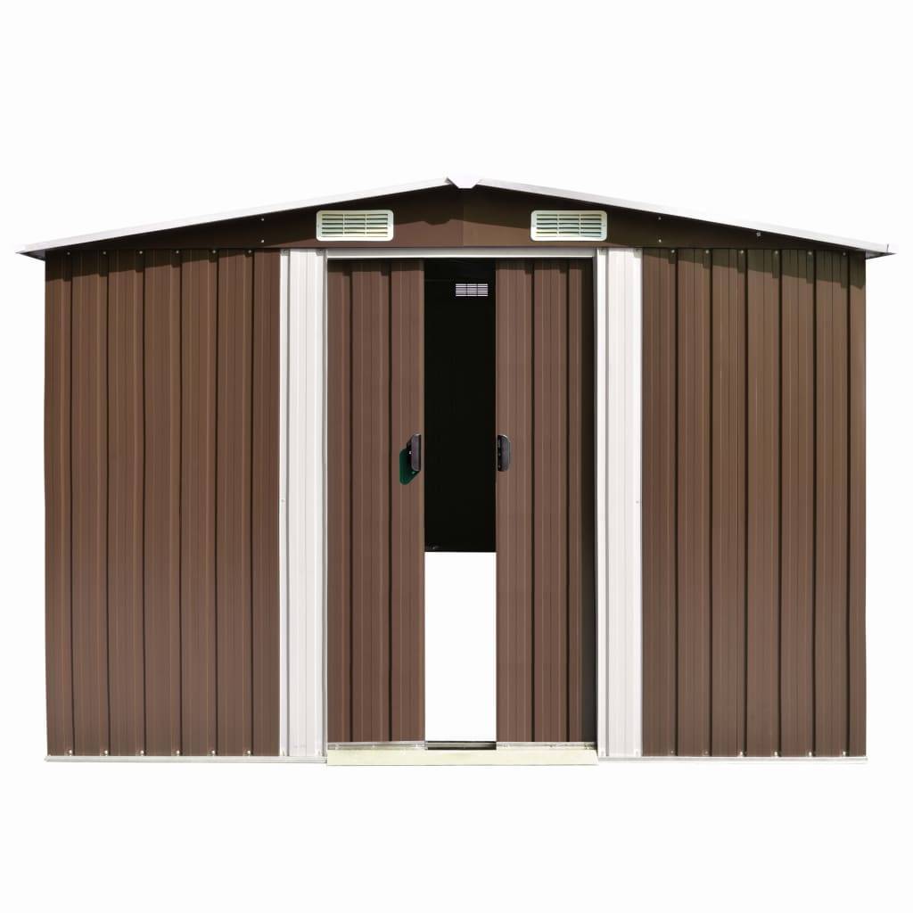 Helloshop26 - Abri de jardin cabane cabanon maison de stockage remise extérieur hangar outils robuste 257 x 489 x 181 cm métal marron - Imagen 2