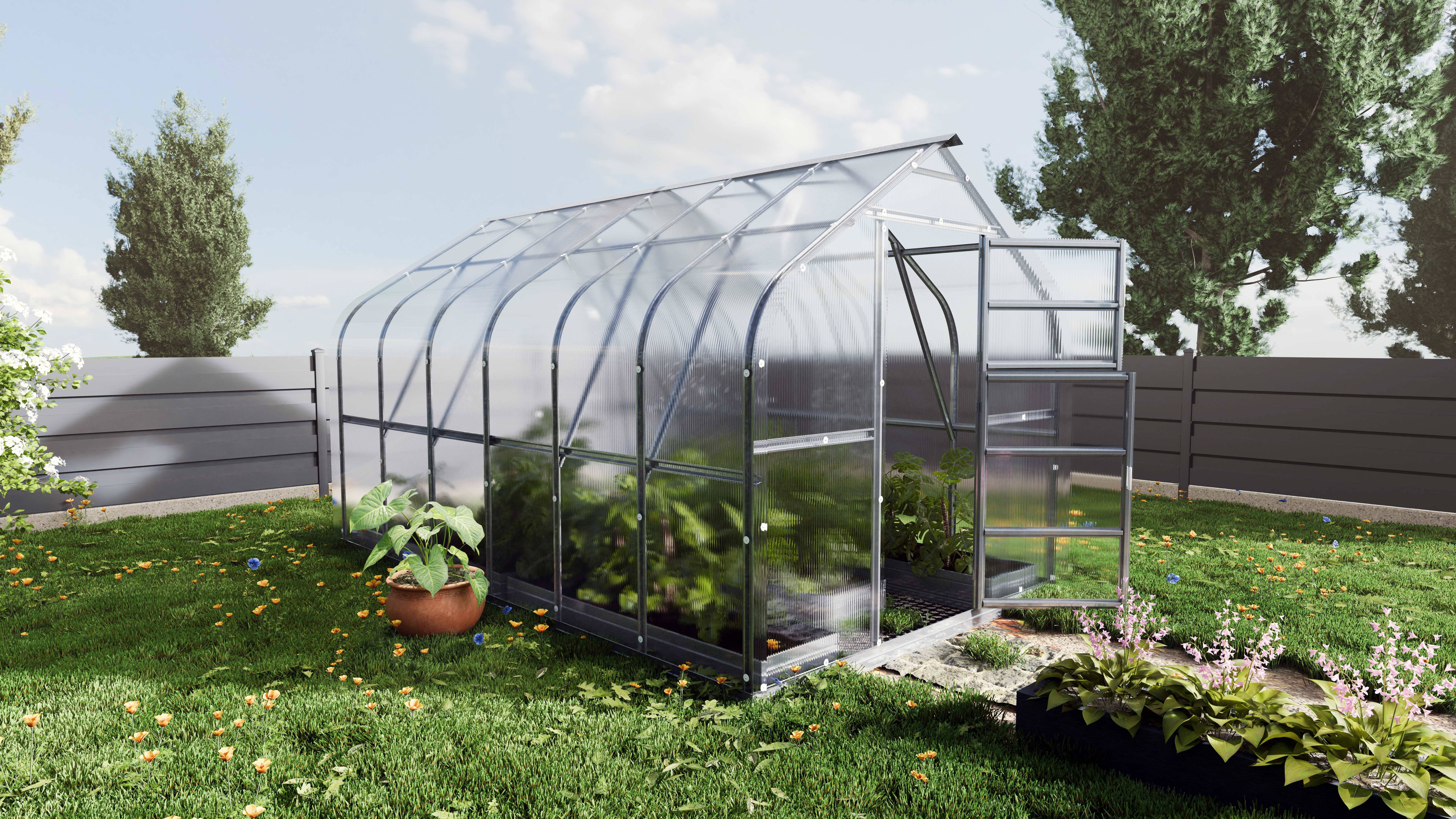 KLASIKA GREENHOUSES - Serre KLASIKA Standard 10m2, 2,5m x 4m, 4 mm avec revêtement en polycarbonate (Avec 2 toits ouvrants automatiques) - Image 1