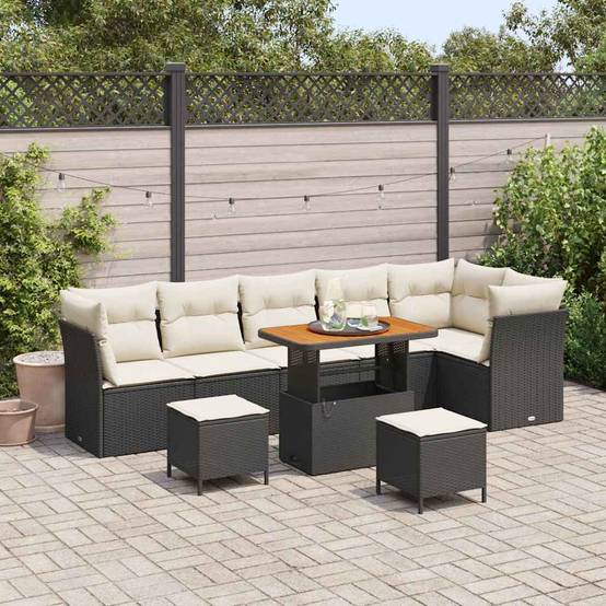 Salon de jardin bois d'acacia et polyrotin 8 places design contemporain extérieur Noir – ComfortXL Outdoor Living - Image 1
