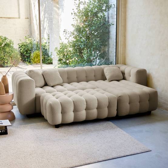 sweeek - Pouf. module pour canapé. repose-pieds pour canapé d'angle 3 places en bouclette texturée beige L 115 x P 70 x H 48cm - Leon | sweeek - Image 6