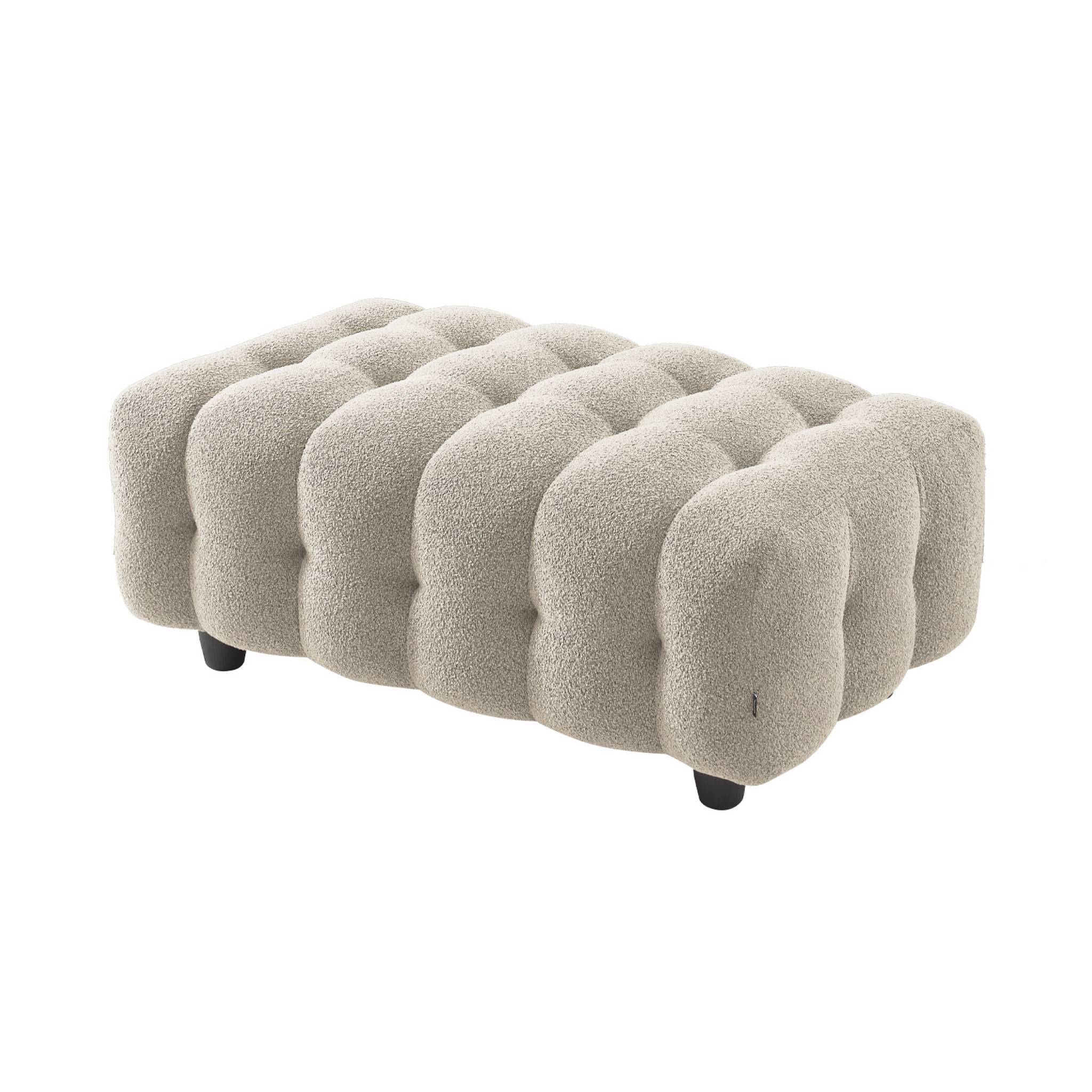 sweeek - Pouf. module pour canapé. repose-pieds pour canapé d'angle 3 places en bouclette texturée beige L 115 x P 70 x H 48cm - Leon | sweeek - Image 2
