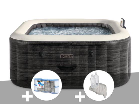 Kit spa gonflable Intex PureSpa Ardoise carré Bulles 4 places + 6 filtres + Porte-verre