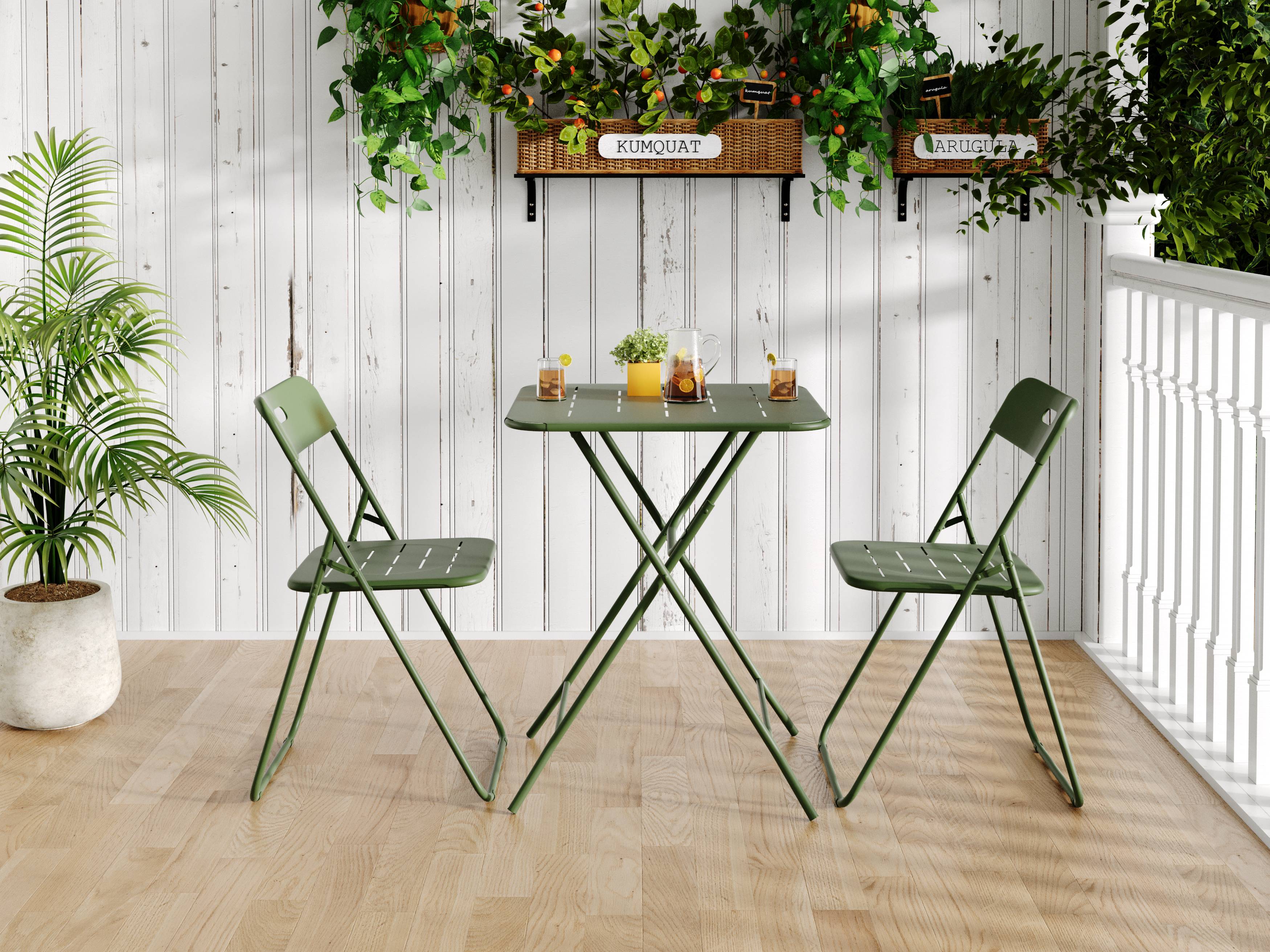 Ensemble Table et Chaise de Jardin avec 1 Table et 2 Chaises pour 2 personnes Acier Vert - Image 2