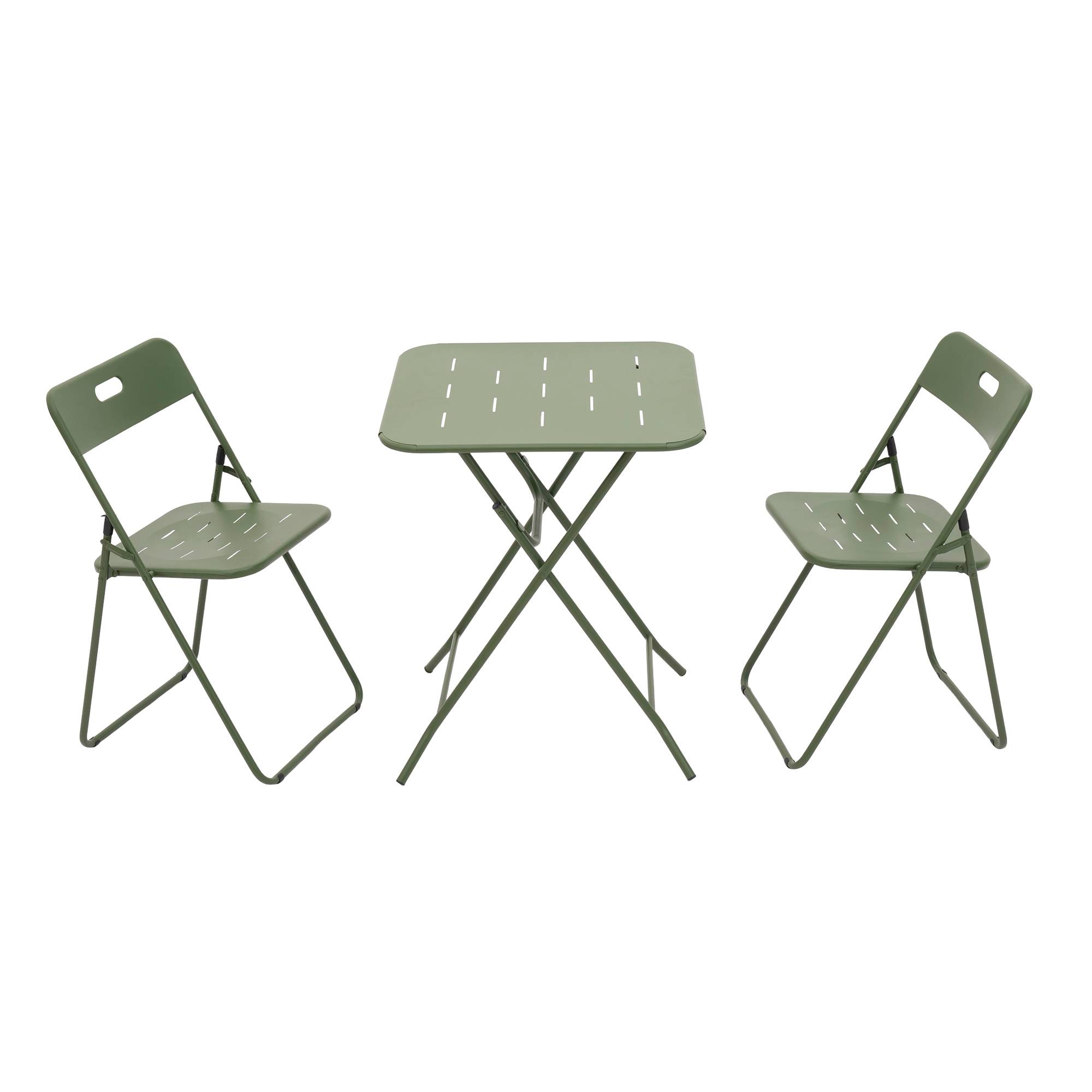 Ensemble Table et Chaise de Jardin avec 1 Table et 2 Chaises pour 2 personnes Acier Vert - Image 1