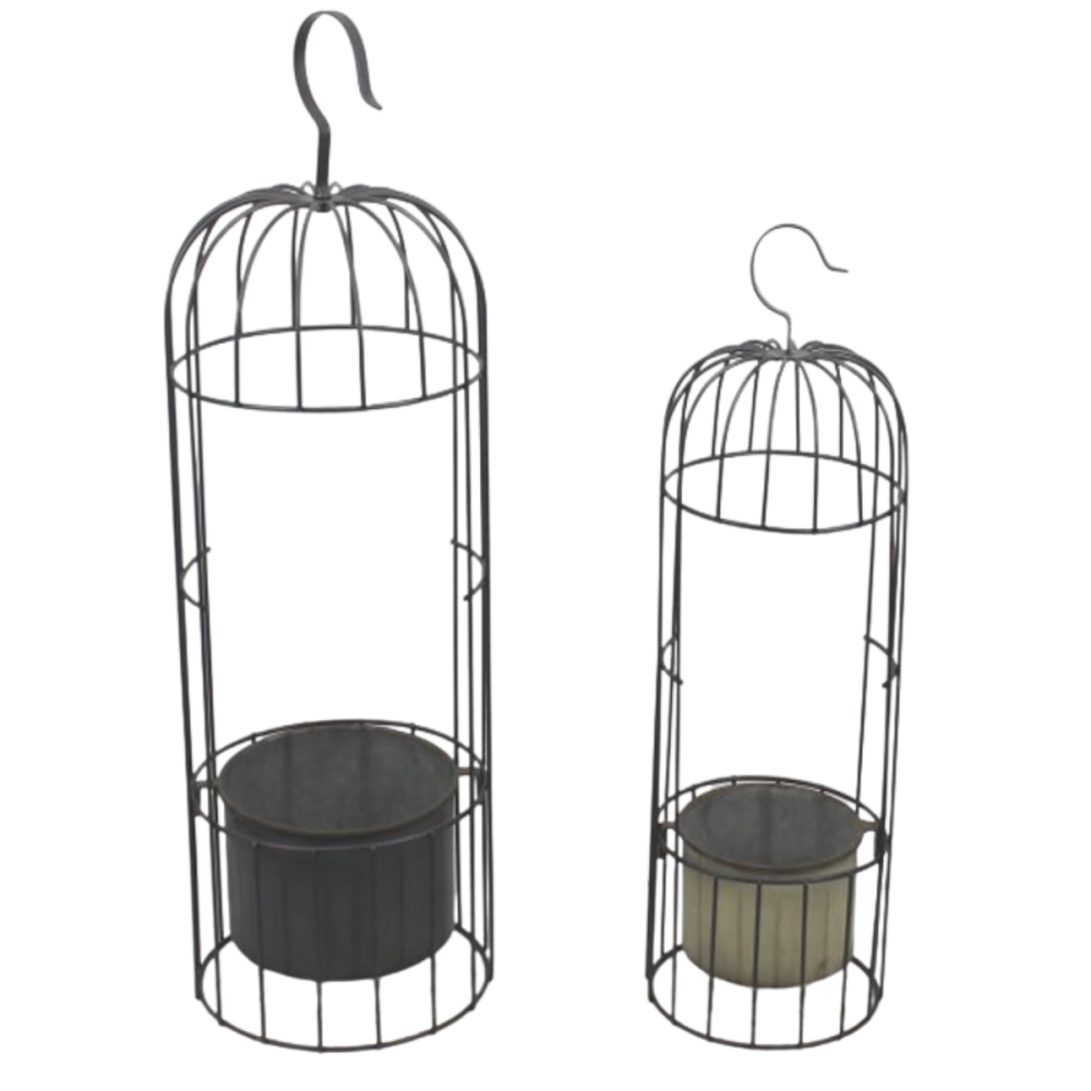 ~ Set de 2 cages en métal gris Ht.53-68 cm Chemin de campagne - Imagen 1