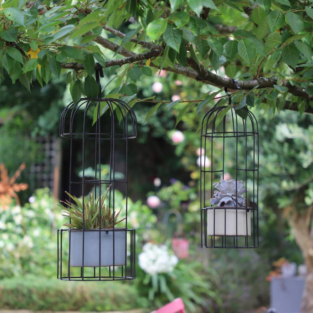 ~ Set de 2 cages en métal gris Ht.53-68 cm Chemin de campagne - Imagen 2