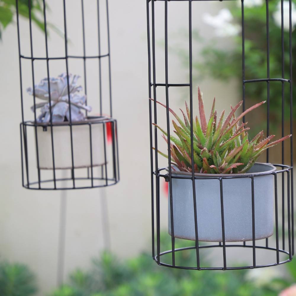 ~ Set de 2 cages en métal gris Ht.53-68 cm Chemin de campagne - Imagen 7