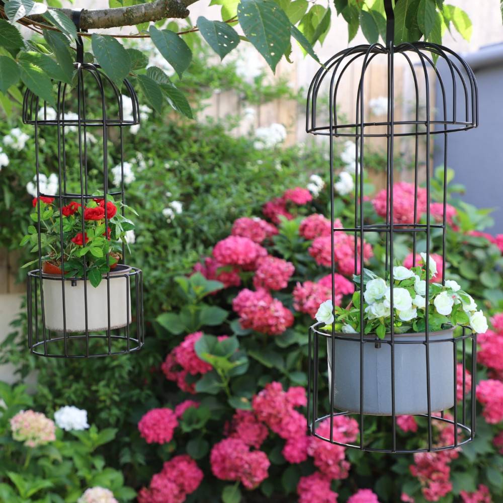 ~ Set de 2 cages en métal gris Ht.53-68 cm Chemin de campagne - Imagen 4