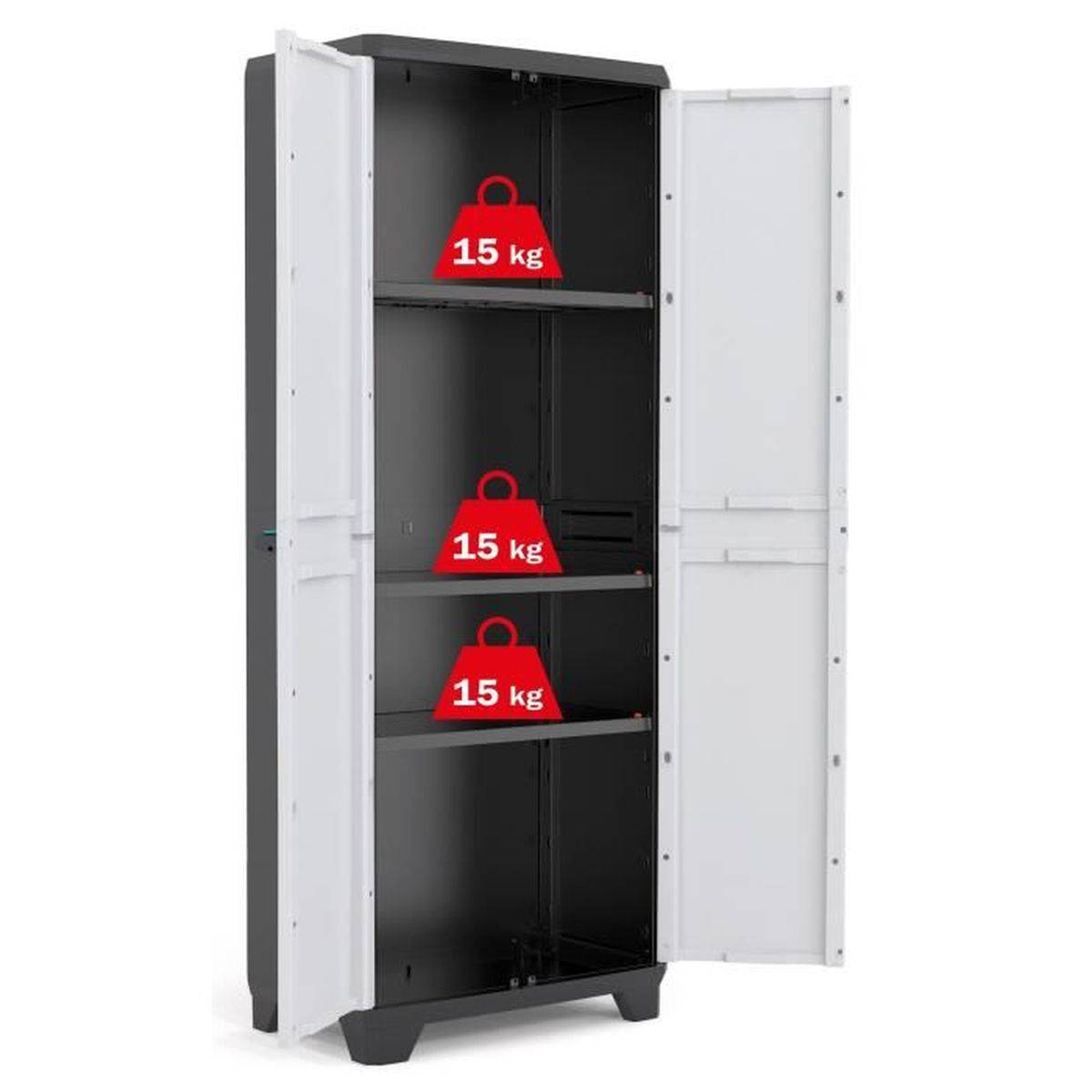 Keter - Armoire de rangement haute 3 étagères réglables 68 x 39 x 173 cm noir et gris, cadenassable - KETER - Image 3