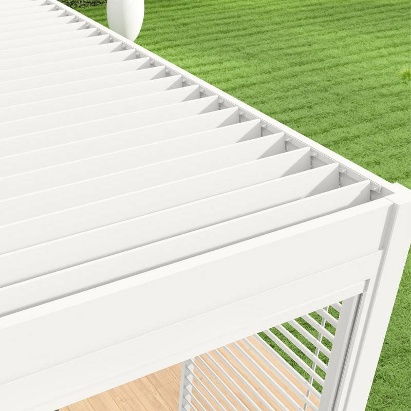 Ombrea - Pergola bioclimatique Ombréa adossée VS 3x4M Blanc + 1 store 4M blanc - Image 3